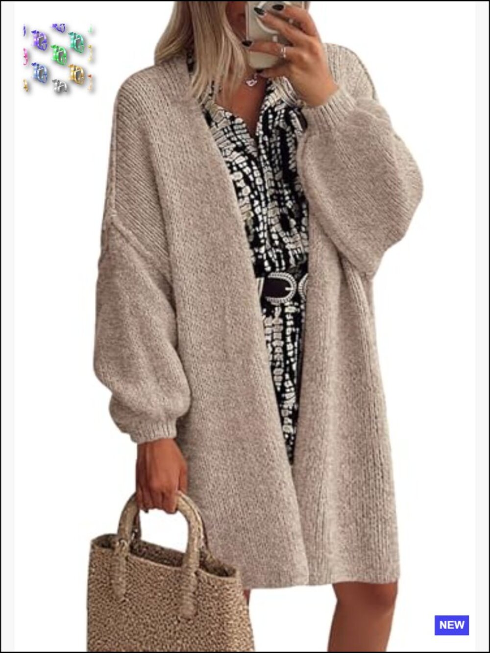 Oversized Long Cardigan Sweater Trendy Relaxed Fit Open Front Knit Jacket Coat - Picture 5 of 7